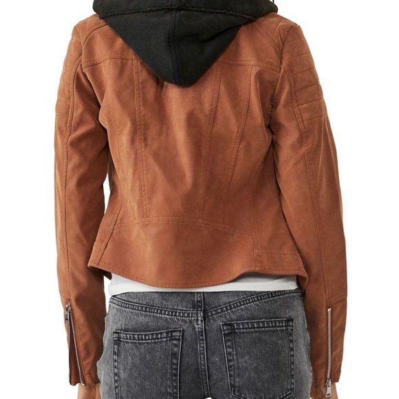 FREE People Harriett Vegan Suede Hooded Moto-Style Jacket S / M - Picture 3 of 4